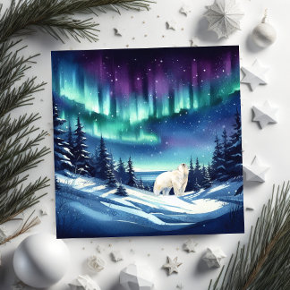 Eisbär, hypnotisiert von den Nordlichtern Feiertagskarte
