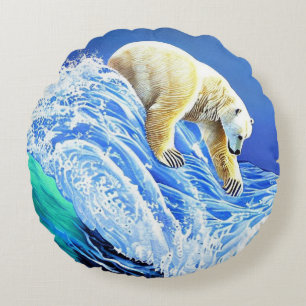 Eisbär im Meer. Rundes Kissen
