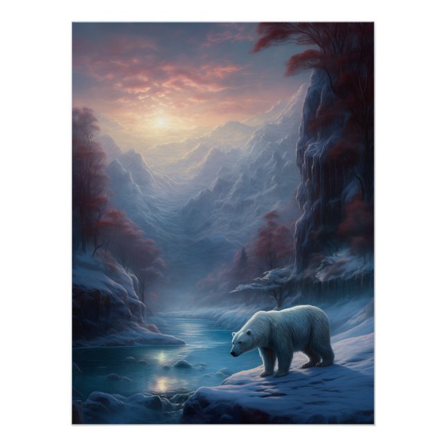Eisbär im Winterwaldmalerei Poster (Vorderseite)