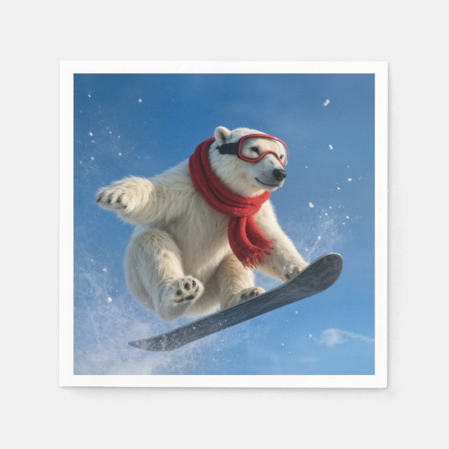 Eisbär in der Luft auf einem Snowboard Serviette (Vorderseite)