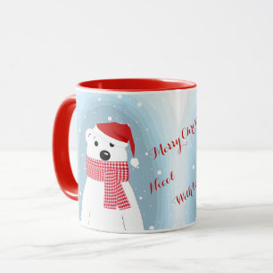 Eisbär in der Weihnachtsmannmütze, personalisier Tasse