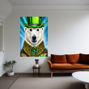 Eisbär in grünem Hut   AI Art Poster