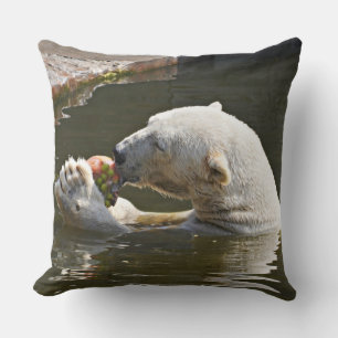 Eisbär isst Obst im Wasser Kissen