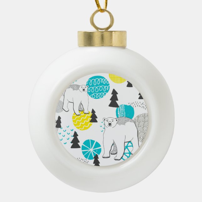 Eisbär Keramik Kugel-Ornament (Vorderseite)