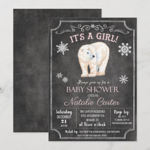 Eisbär Mädchen Baby Shower Einladung