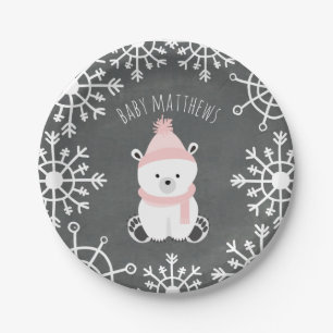 Eisbär-Mädchen-Winter-Babyparty Pappteller
