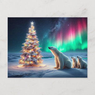 Eisbär-Mama Junge Weihnachtsbaum Nordlichter Feiertagspostkarte