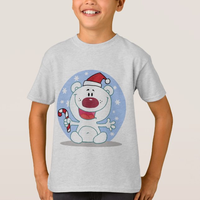 Eisbär mit Candy Cane Holiday Tshirts (Vorderseite)