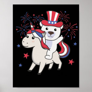 Eisbär mit Einhorn für Amerikanische Unabhängigkei Poster