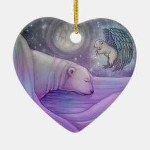 Eisbär mit Engel Weihnachtsdekoration Keramik Ornament