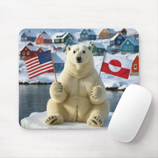Eisbär mit grönländischen und amerikanischen Flagg Mousepad (Mit Mouse)