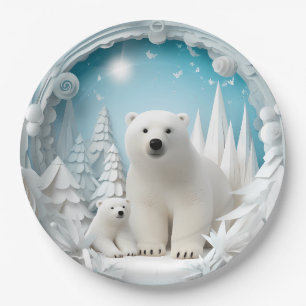 Eisbär mit kalter Arktis Weißer Winter Pappteller