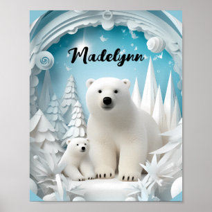 Eisbär mit kalter Arktis Weißer Winter Poster