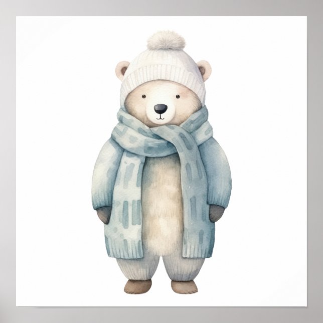 Eisbär mit Schal und Jacke Poster (Vorne)