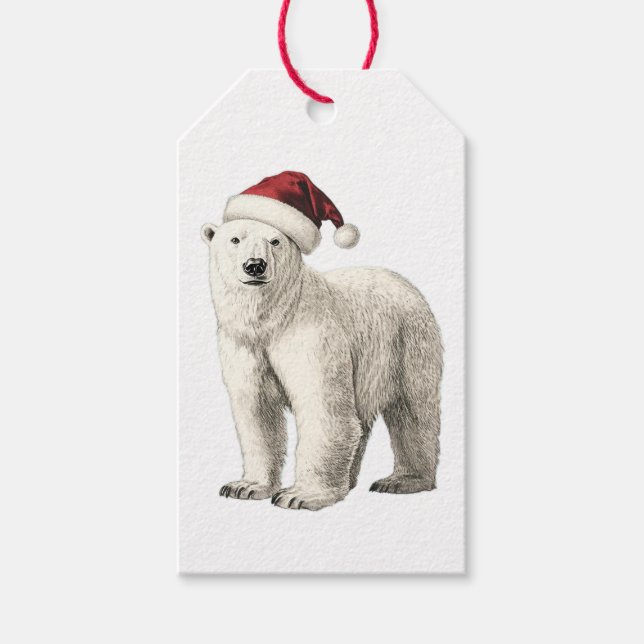 EISBÄR MIT WEIHNACHTSMANNMÜTZE GESCHENKETIKETT GESCHENKANHÄNGER (Vorderseite)