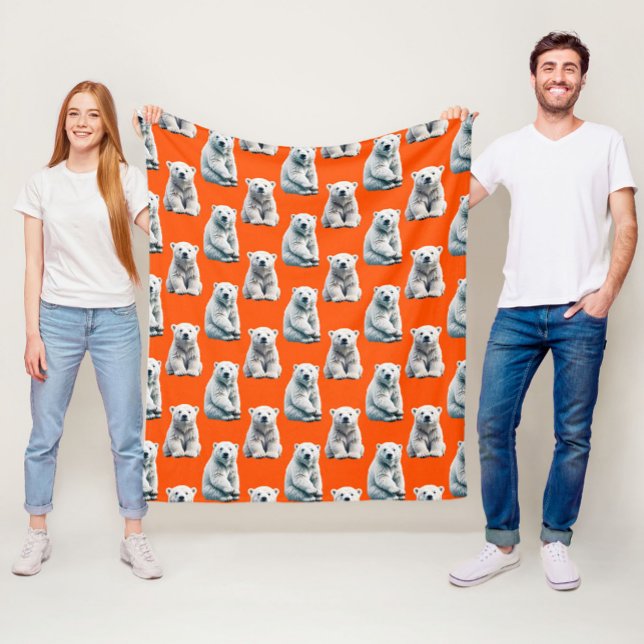 Eisbär-Musterdesign auf Orange Fleecedecke (Von Creator hochgeladen)