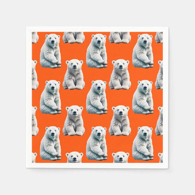 Eisbär-Musterdesign auf Orange Serviette (Vorderseite)