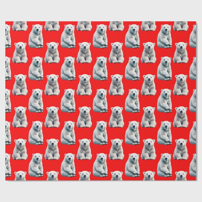 Eisbär-Musterdesign auf Rot  Geschenkpapier (Flach)