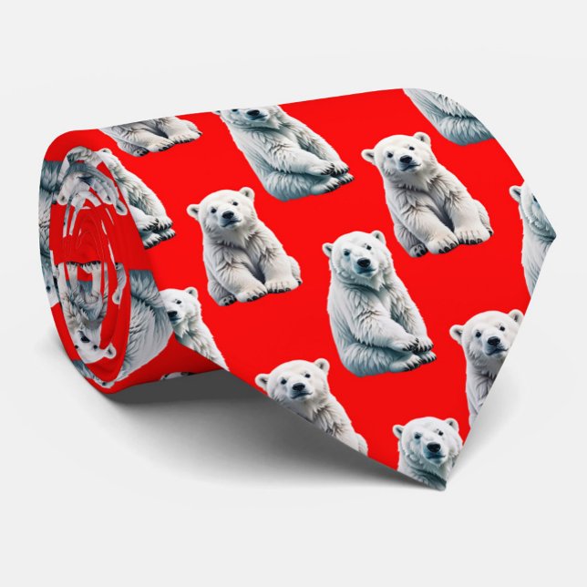 Eisbär-Musterdesign auf Rot  Krawatte (Von Creator hochgeladen)