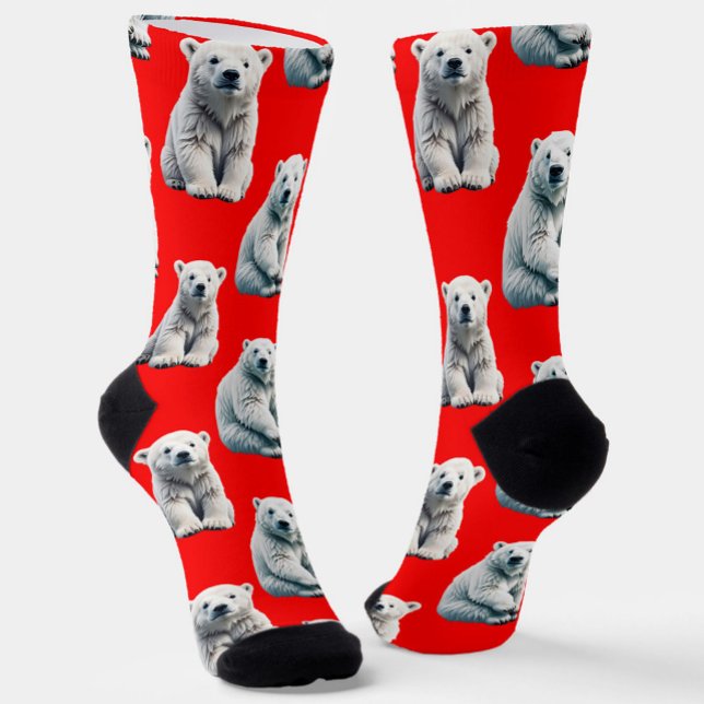 Eisbär-Musterdesign auf Rot  Socken (Von Creator hochgeladen)