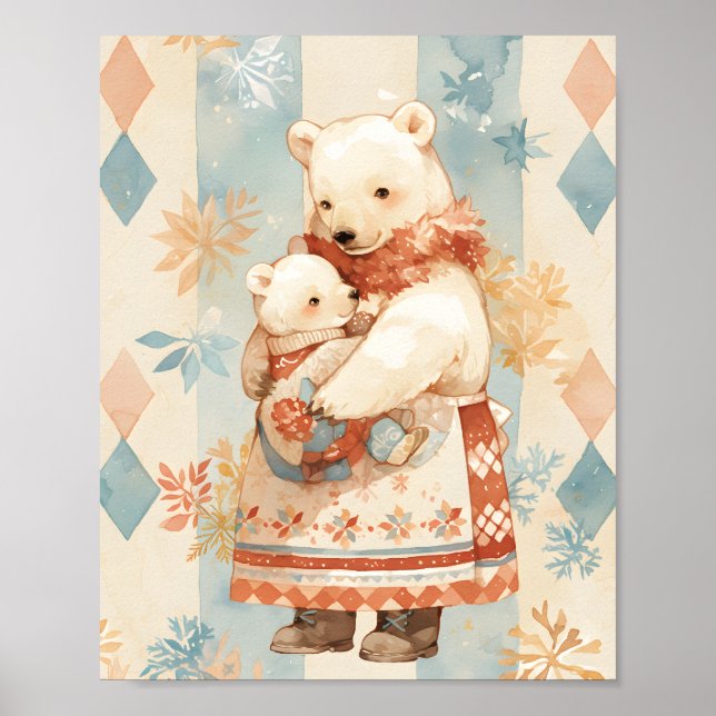 Eisbär-Mutter und -Junges Winterkleidung Kinderzim Poster (Vorne)