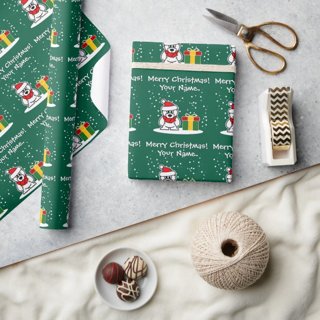 Eisbär-Paketlieferung personalisiertes Weihnachten Geschenkpapier (Kunsthandwerk)
