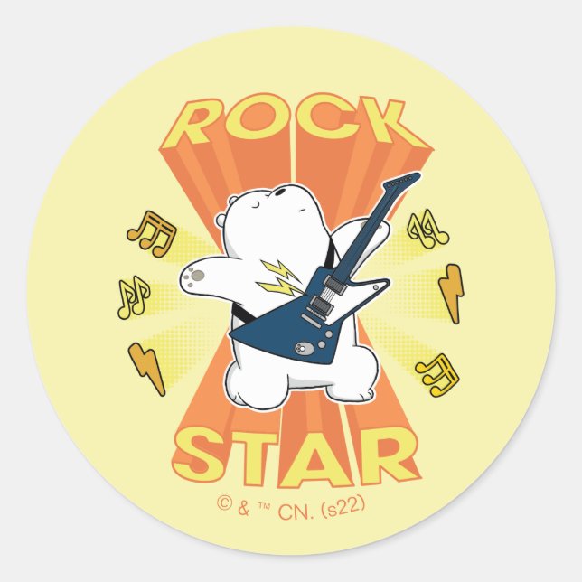 Eisbär - Rock Star Runder Aufkleber (Vorderseite)
