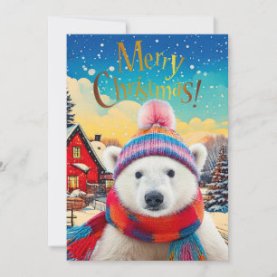 Eisbär-Santa-Mütze und -Schal Feiertagskarte