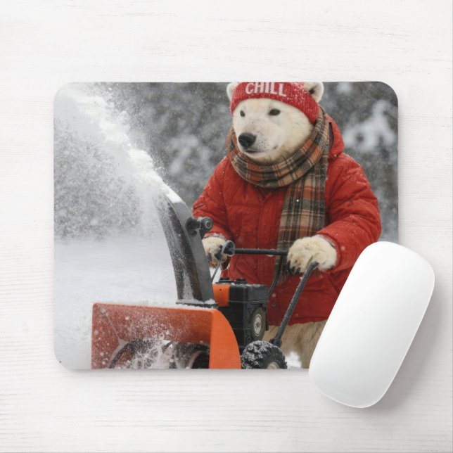 Eisbär schiebt einen Schneefräser Mousepad (Mit Mouse)