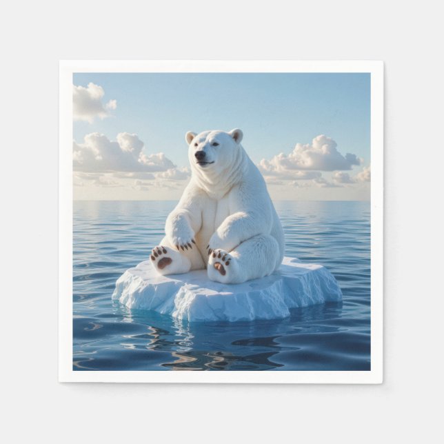 Eisbär schwebt auf einer Eisscholle Serviette (Vorderseite)