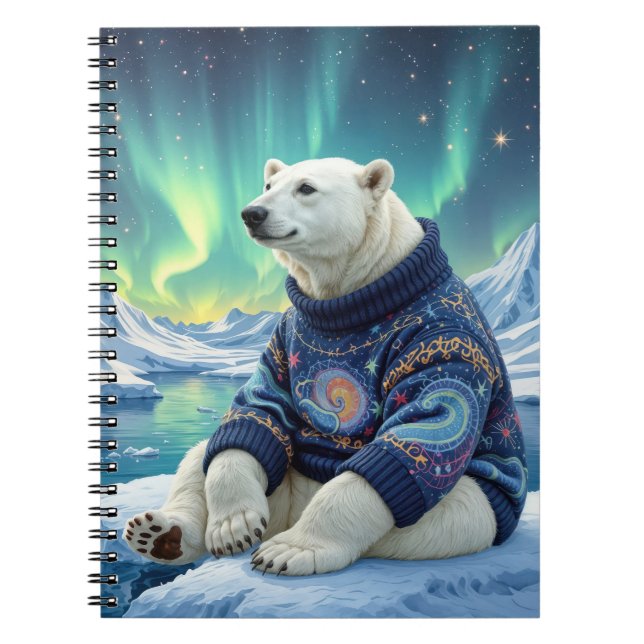 Eisbär sitzt unter Nordlichtern Notizblock (Vorderseite)