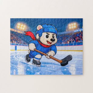 Eisbär spielt Eishockey auf einer gefrorenen Eisfl Puzzle