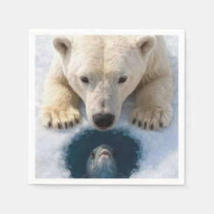 Eisbär starrt auf einen Fisch Serviette
