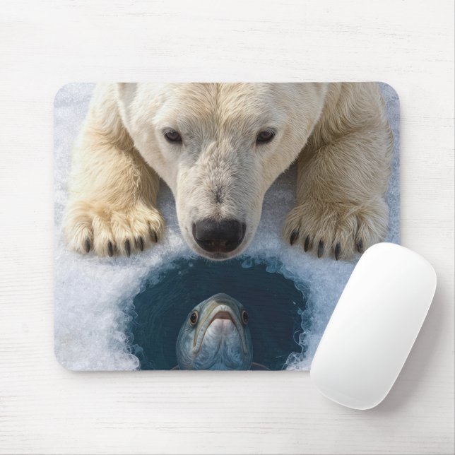 Eisbär starrt auf Fisch Mousepad (Mit Mouse)