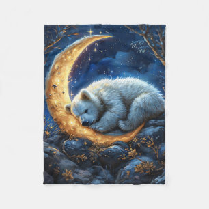 Eisbär träumt auf einem leuchtenden Halbmond Fleecedecke