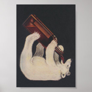 Eisbär trinkt aus einer Flasche Poster