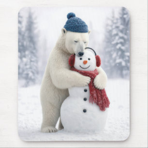 Eisbär umarmt einen Schneemann Mousepad