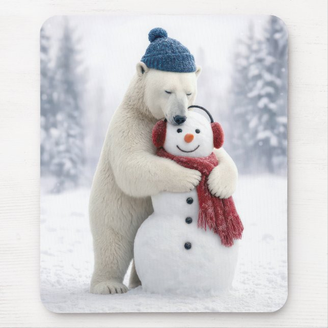 Eisbär umarmt einen Schneemann Mousepad (Vorne)