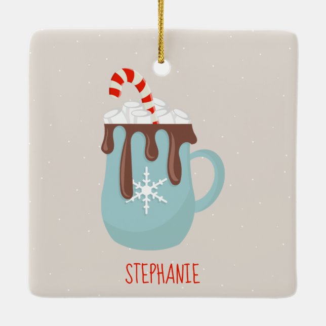 Eisbär und heißer Kakao Weihnachten Keramikornament (Rückseite)