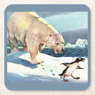Eisbär und Pinguin der 40er Jahre Rechteckiger Pappuntersetzer