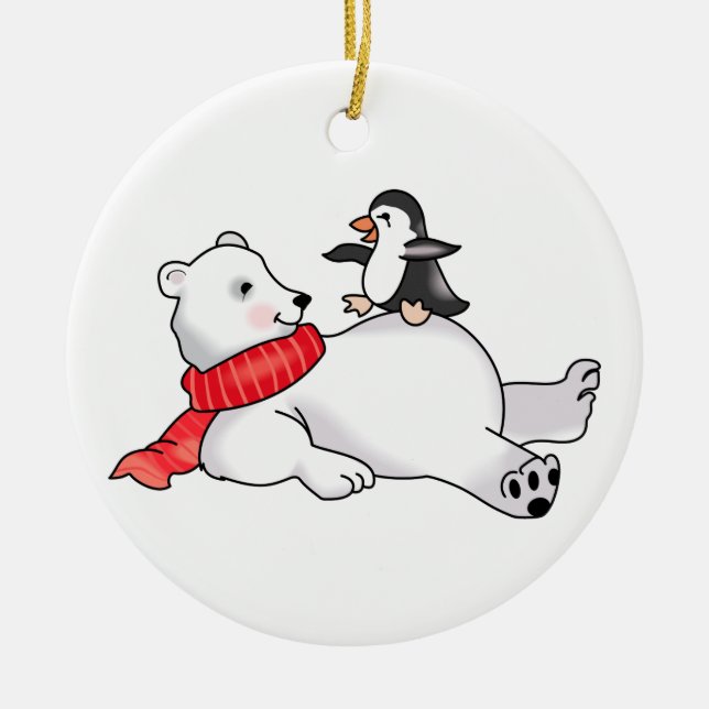 Eisbär und Pinguin Keramik Ornament (Vorne)