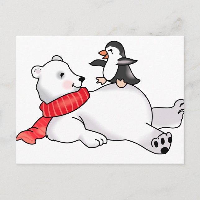 Eisbär und Pinguin Postkarte (Vorderseite)
