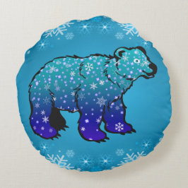 Eisbär und Schneeflocken Rundes Kissen