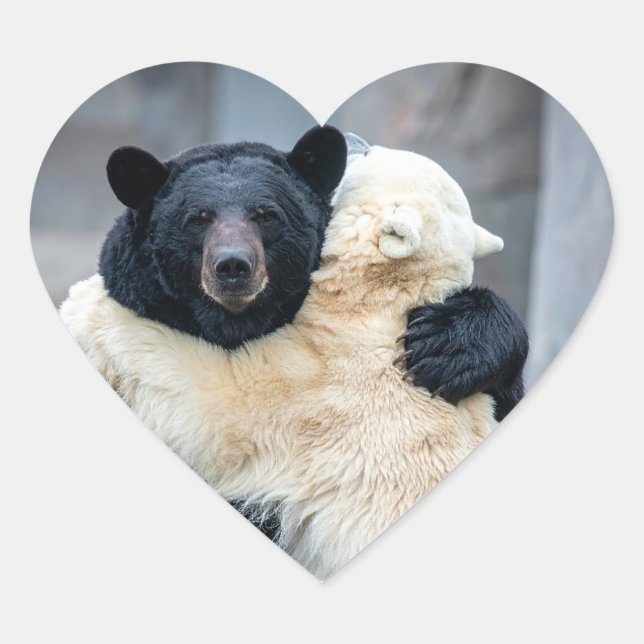 Eisbär und Schwarzbär Herz-Aufkleber (Vorderseite)