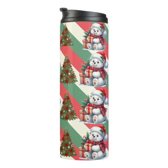 Eisbär und Weihnachtsbaumurlaub Thermosbecher (Nach rechts gedreht)