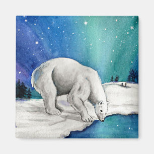 Eisbär unter dem Nordlicht Magnet
