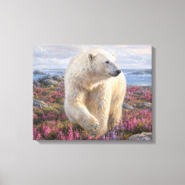 Eisbär unter Wildblumen Arktische Tundra  Leinwanddruck