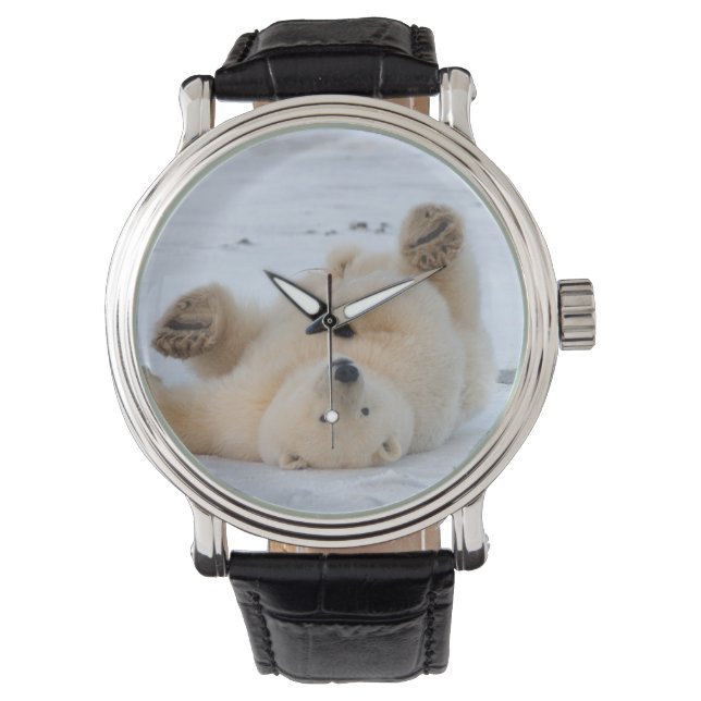 Eisbär, Ursus maritimus, cub rollend 3 Armbanduhr (Vorderseite)
