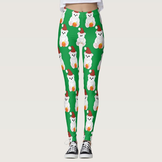 Eisbär Weihnachten Weihnachtsmannmütze niedliches  Leggings (Vorderseite)
