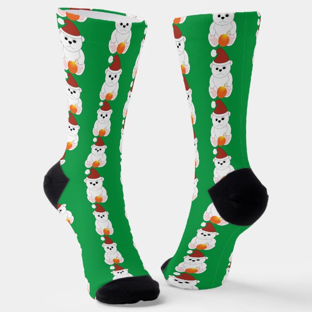 Eisbär Weihnachten Weihnachtsmannmütze niedliches  Socken (Gewinkelt)